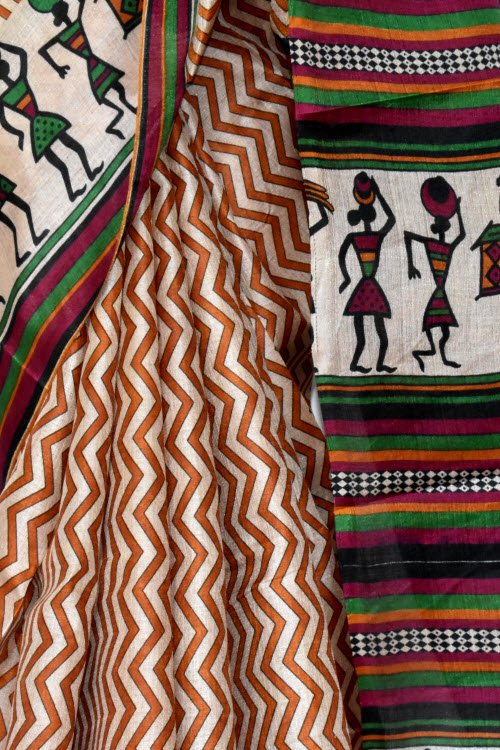 Rust-Fawn Printed Art Silk Saree with Blouse