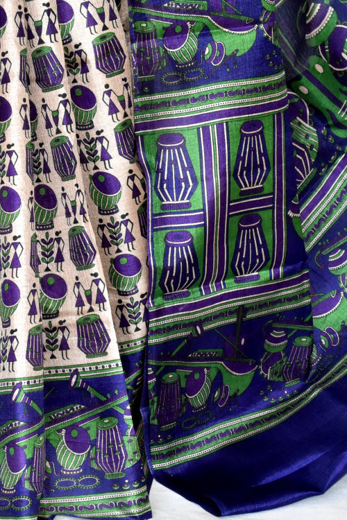 Blue Printed Art Silk Saree with Blouse