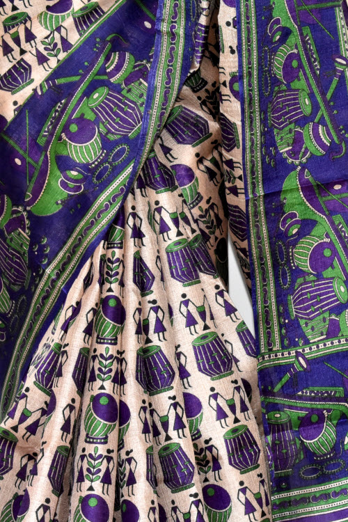 Blue Printed Art Silk Saree with Blouse