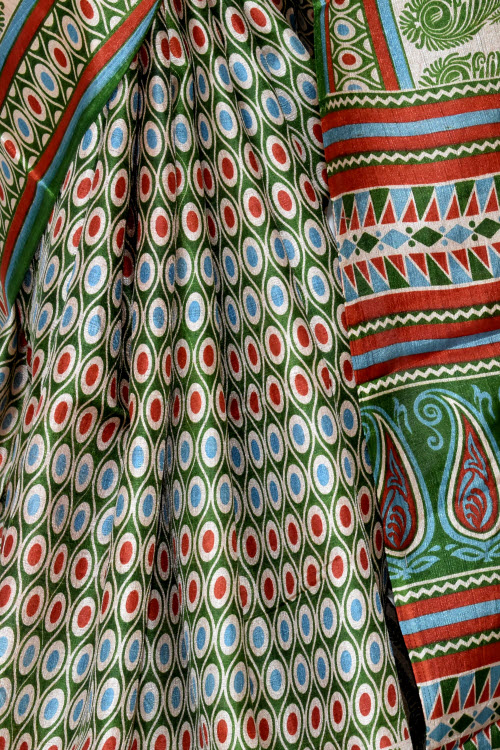 Green-Red Printed Art Silk Saree with Blouse