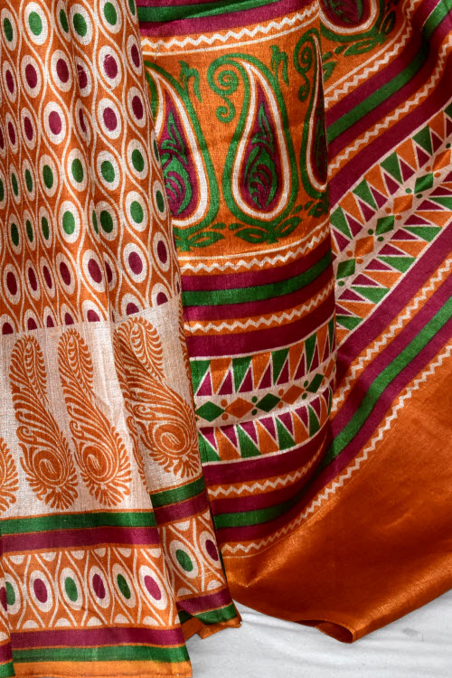 Rust-Maroon Printed Art Silk Saree with Blouse