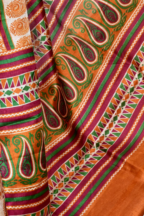 Rust-Maroon Printed Art Silk Saree with Blouse