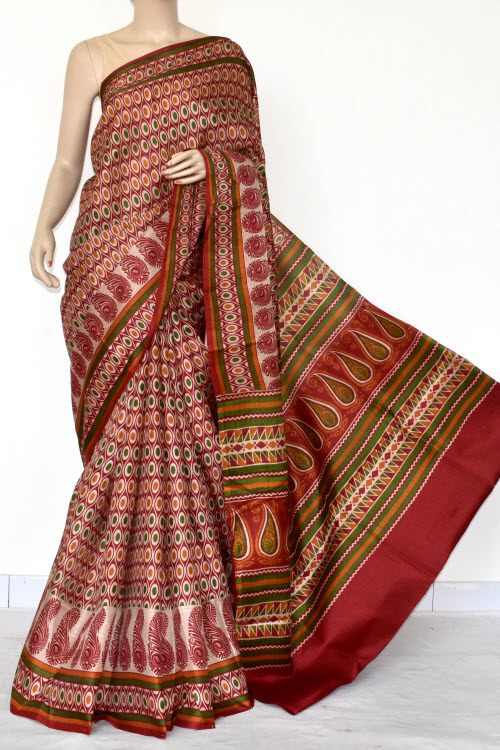 Maroon Printed Art Silk Saree with Blouse