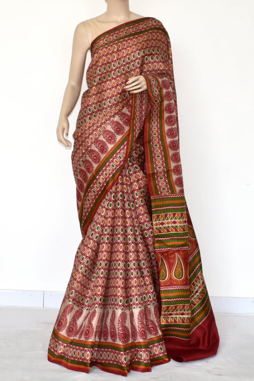 Maroon Printed Art Silk Saree with Blouse