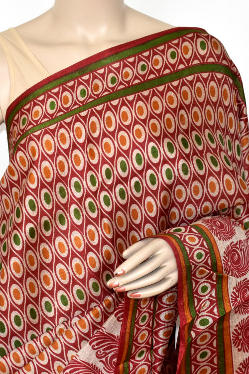 Maroon Printed Art Silk Saree with Blouse