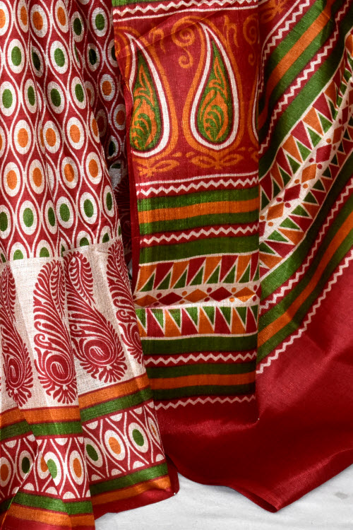Maroon Printed Art Silk Saree with Blouse