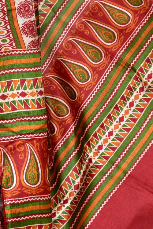 Maroon Printed Art Silk Saree with Blouse