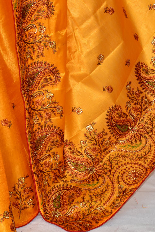 Golden Yellow Embroidered Tusser Art Silk Saree with Blouse