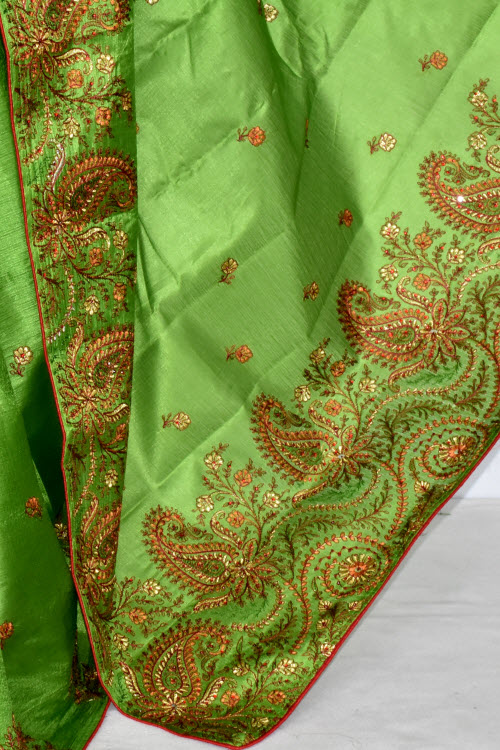 Mehandi Green Embroidered Tusser Art Silk Saree with Blouse