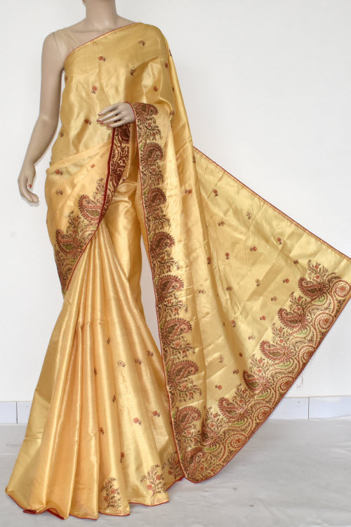 Beige Embroidered Tusser Art Silk Saree with Blouse