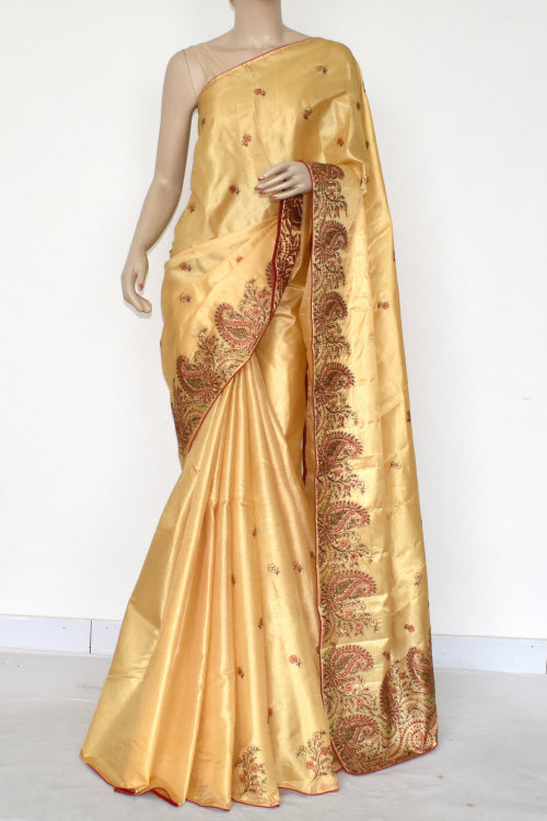 Beige Embroidered Tusser Art Silk Saree with Blouse