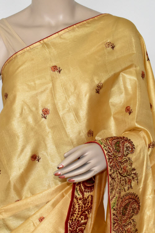 Beige Embroidered Tusser Art Silk Saree with Blouse