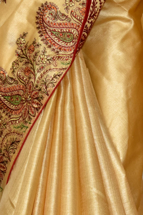 Beige Embroidered Tusser Art Silk Saree with Blouse