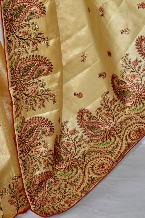 Beige Embroidered Tusser Art Silk Saree with Blouse