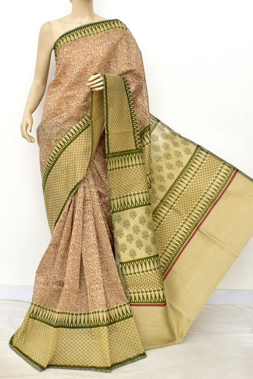 Maroon Printed Cotton Taspa Saree with Blouse
