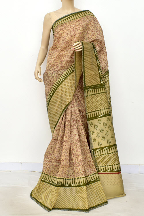 Maroon Printed Cotton Taspa Saree with Blouse