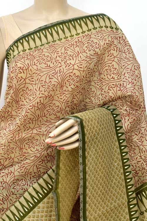 Maroon Printed Cotton Taspa Saree with Blouse