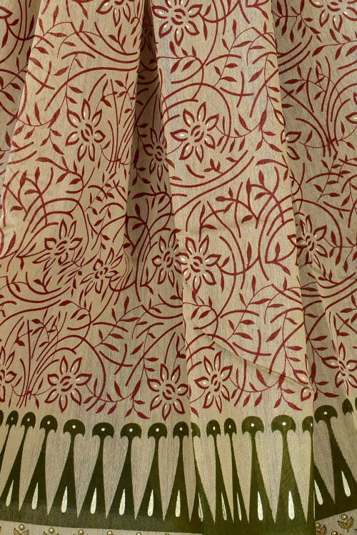 Maroon Printed Cotton Taspa Saree with Blouse