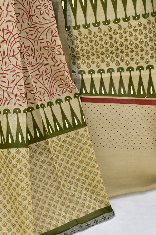 Maroon Printed Cotton Taspa Saree with Blouse