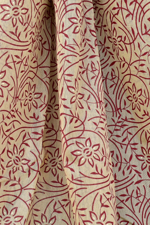 Brown Printed Cotton Taspa Saree with Blouse