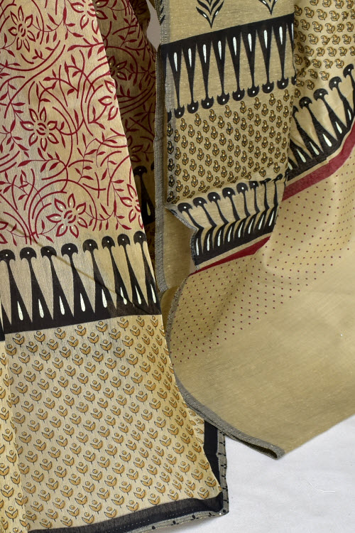 Brown Printed Cotton Taspa Saree with Blouse