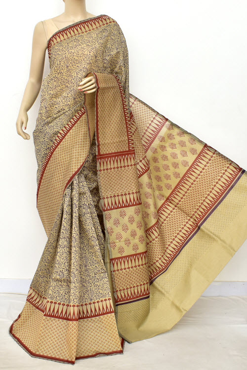 Purple Printed Cotton Taspa Saree with Blouse