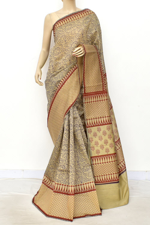 Purple Printed Cotton Taspa Saree with Blouse