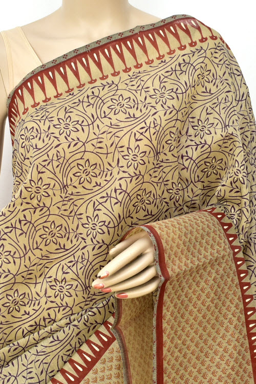 Purple Printed Cotton Taspa Saree with Blouse