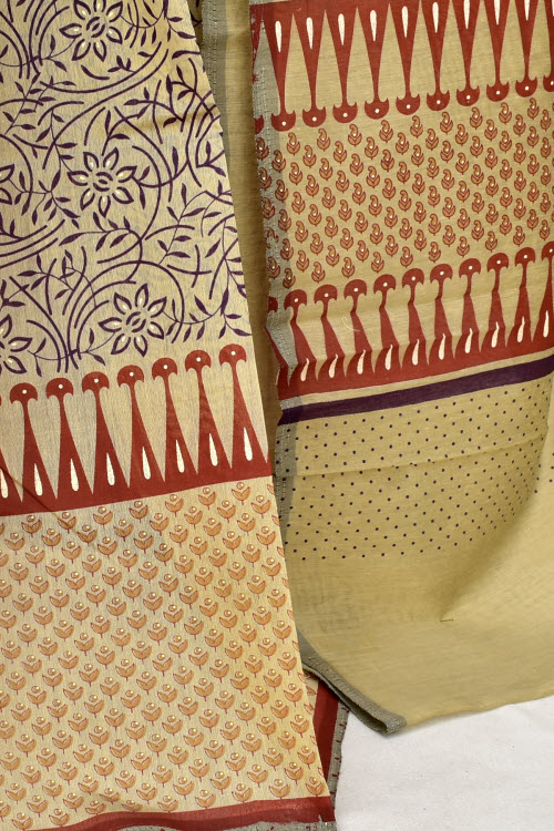 Purple Printed Cotton Taspa Saree with Blouse