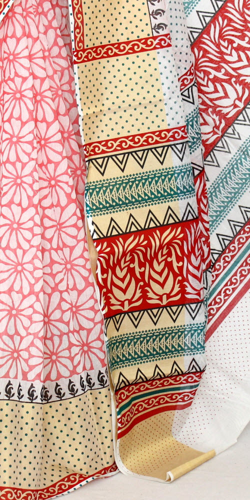 Pink Printed Cotton Taspa Saree with Blouse