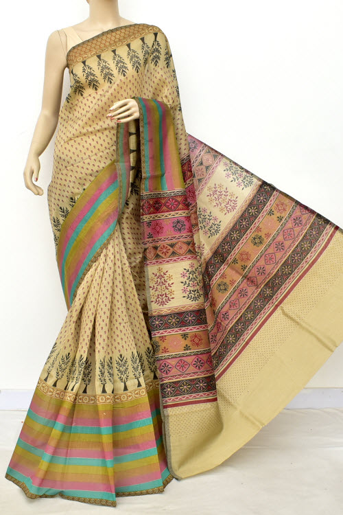 Maroon Printed Cotton Taspa Saree with Blouse