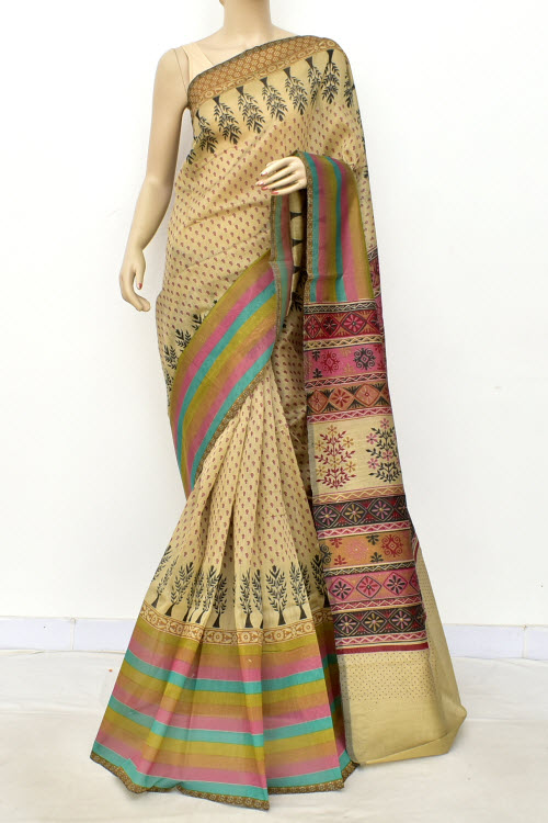 Maroon Printed Cotton Taspa Saree with Blouse