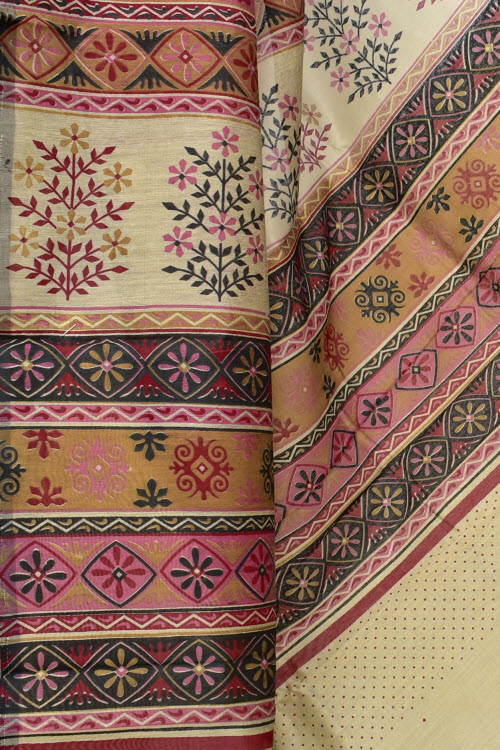 Maroon Printed Cotton Taspa Saree with Blouse