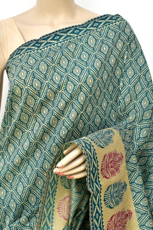 Sea Green Printed Cotton Taspa Saree with Blouse