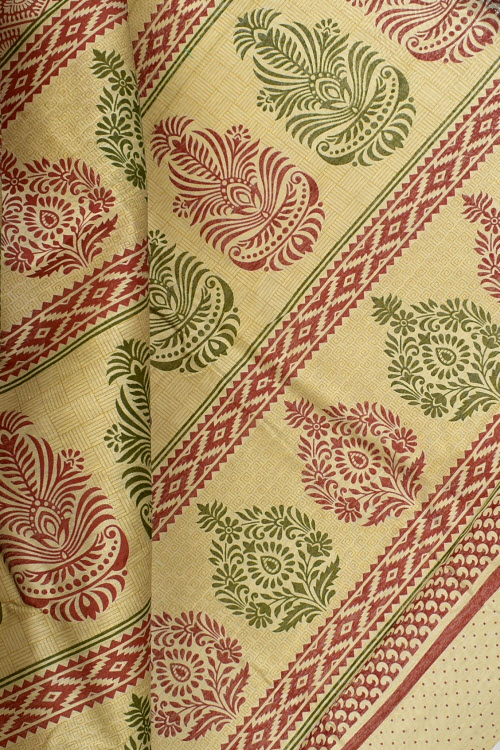 Brick Printed Cotton Taspa Saree with Blouse