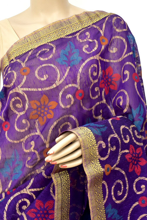 Ink Blue Printed Cotton Taspa Saree with Blouse