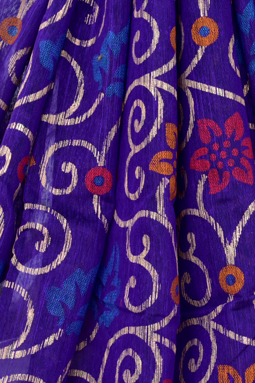 Ink Blue Printed Cotton Taspa Saree with Blouse