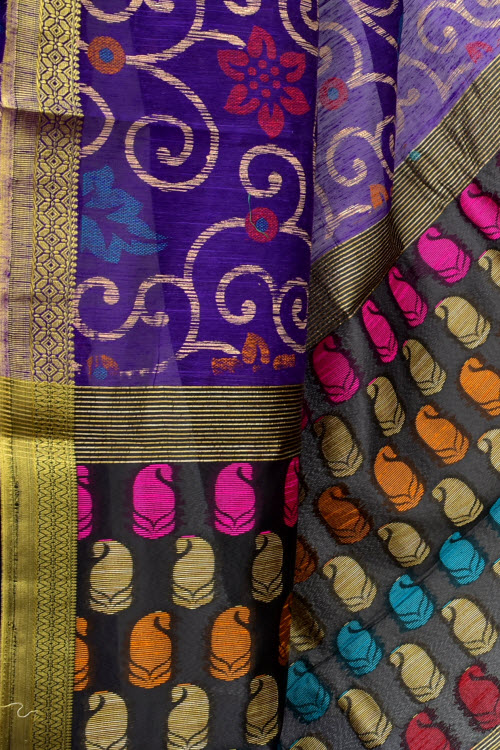 Ink Blue Printed Cotton Taspa Saree with Blouse