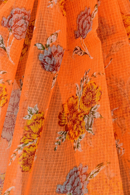 Orange Handloom Kota Doria Cotton Saree 13499