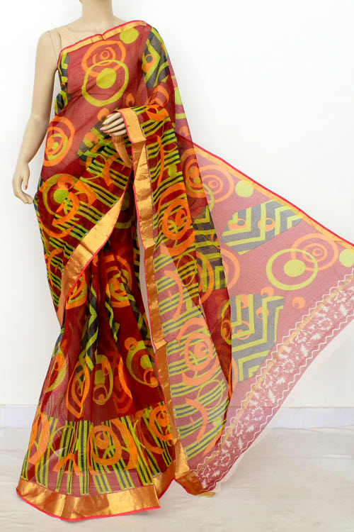 Maroon Handloom Kota Doria Cotton Saree 13500