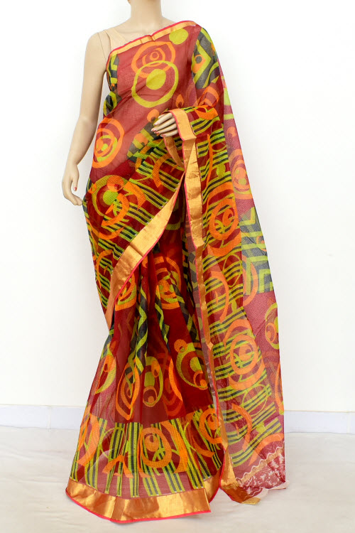 Maroon Handloom Kota Doria Cotton Saree 13500