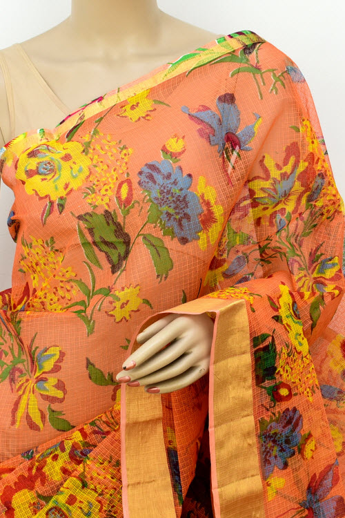 Orange Handloom Kota Doria Cotton Saree 13503