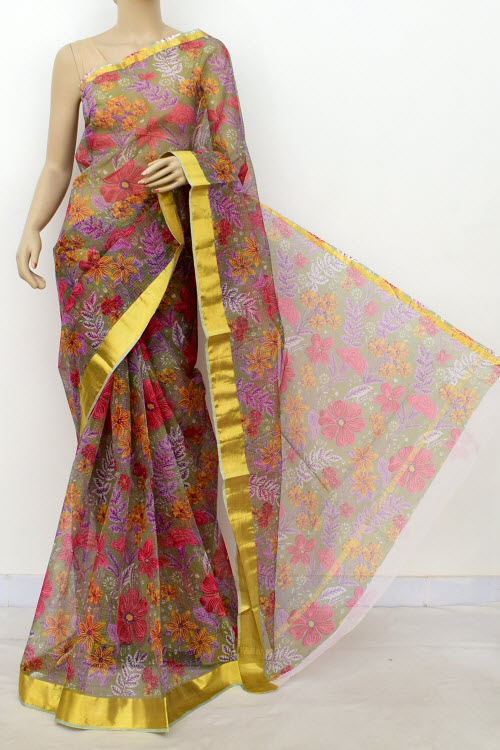 Mehndi Green Handloom Kota Doria Cotton Saree 13506