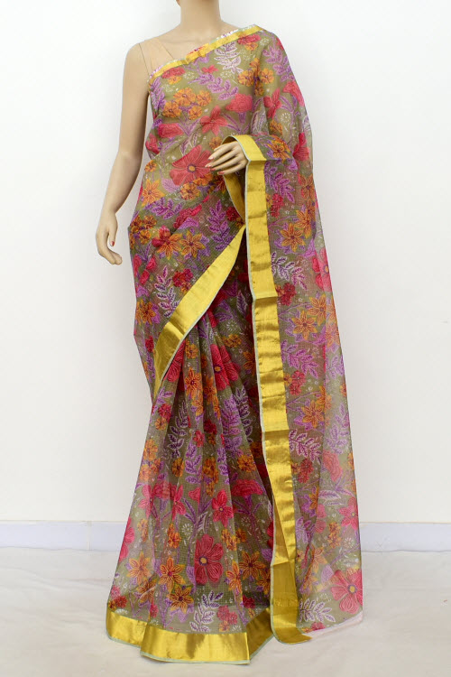 Mehndi Green Handloom Kota Doria Cotton Saree 13506