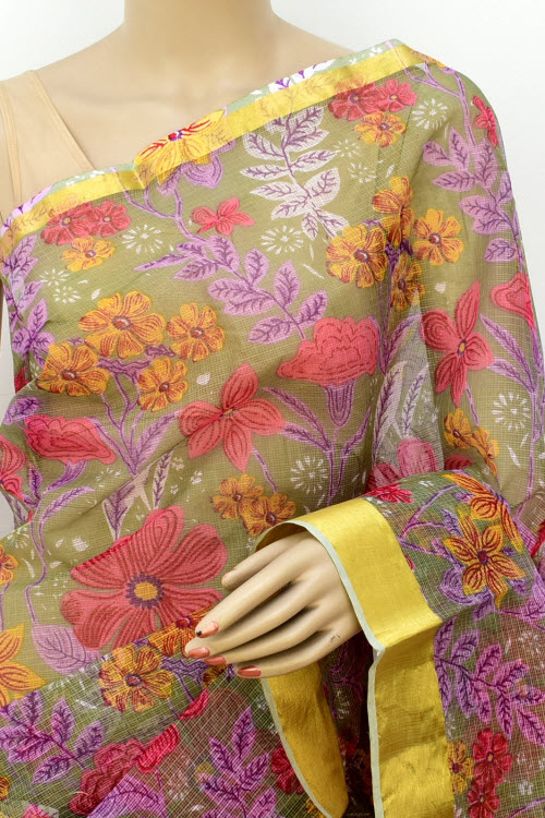 Mehndi Green Handloom Kota Doria Cotton Saree 13506