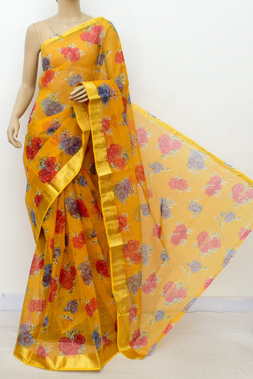 Golden Yellow Handloom Kota Doria Cotton Saree 13510