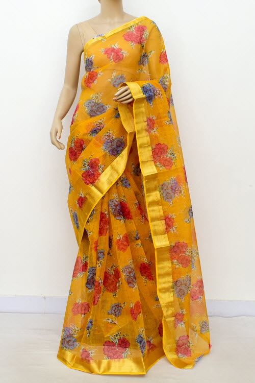 Golden Yellow Handloom Kota Doria Cotton Saree 13510