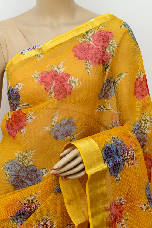 Golden Yellow Handloom Kota Doria Cotton Saree 13510