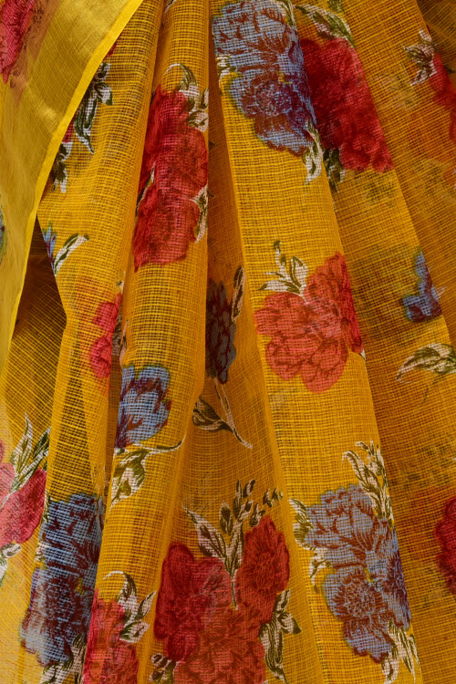 Golden Yellow Handloom Kota Doria Cotton Saree 13510