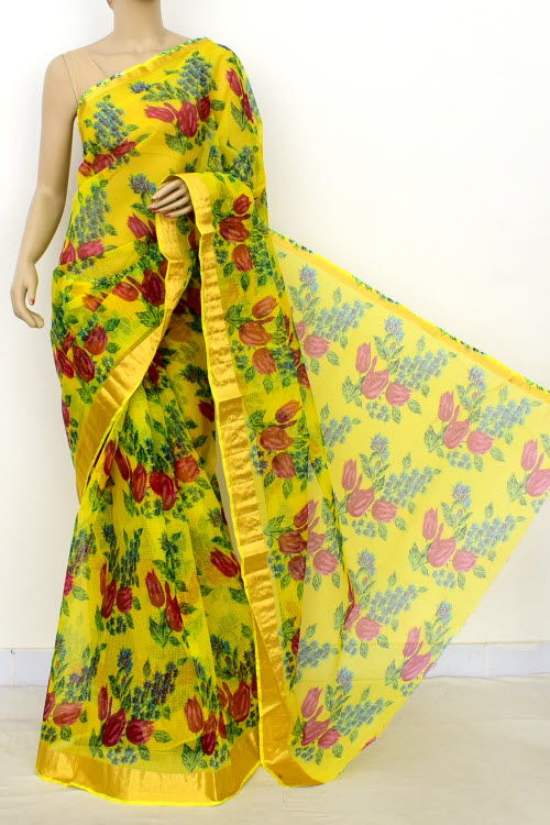 Yellow Handloom Kota Doria Cotton Saree 13522